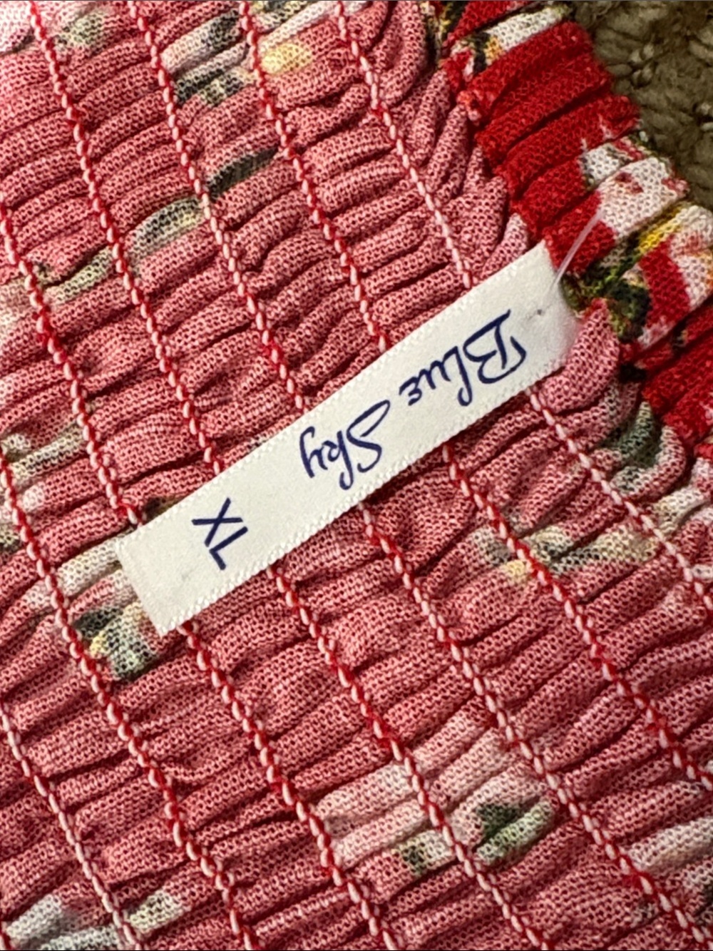Blue Sky Eden Dress Red Floral Ditsy Linen Bamboo - Picture 7 of 8